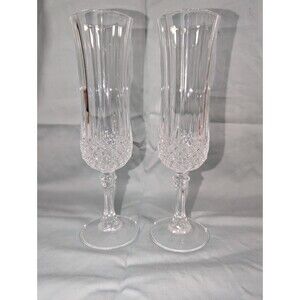 Vintage Lead Crystal Champagne Flutes – Starburst Foot – Heavy Cut – Set of 3